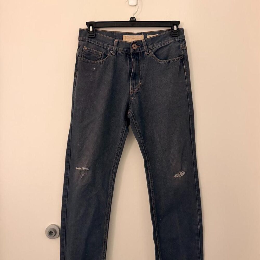 Vintage Genes 1981 Dark Wash Distressed Slim Straight Leg Denim Jeans W32 L30